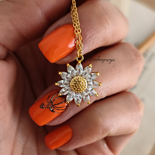Sunflower necklace "Sunny Flower" with cubic zirconia