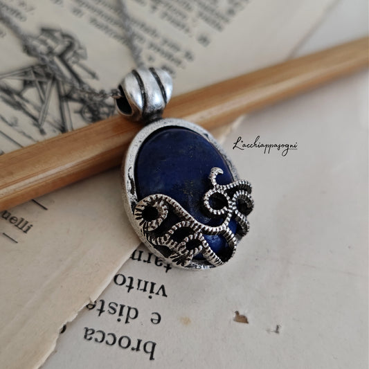 Lapis Lazuli Antiqued Art Deco Necklace