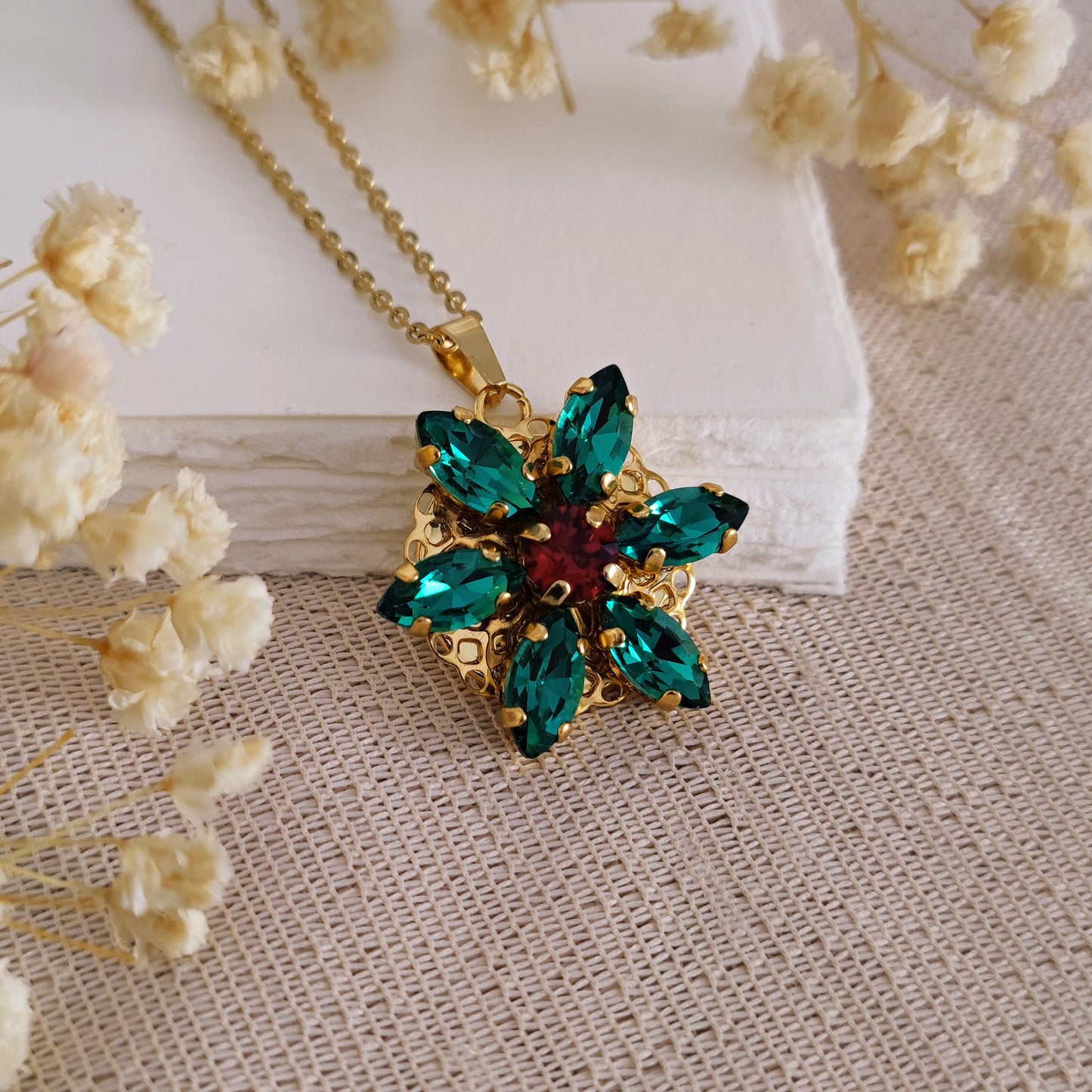 Anastasia ENGRAVED Necklace Together in Paris Aurora Light Emerald M