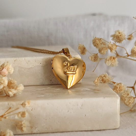 Princesscore Heart Locket Necklace with Swan