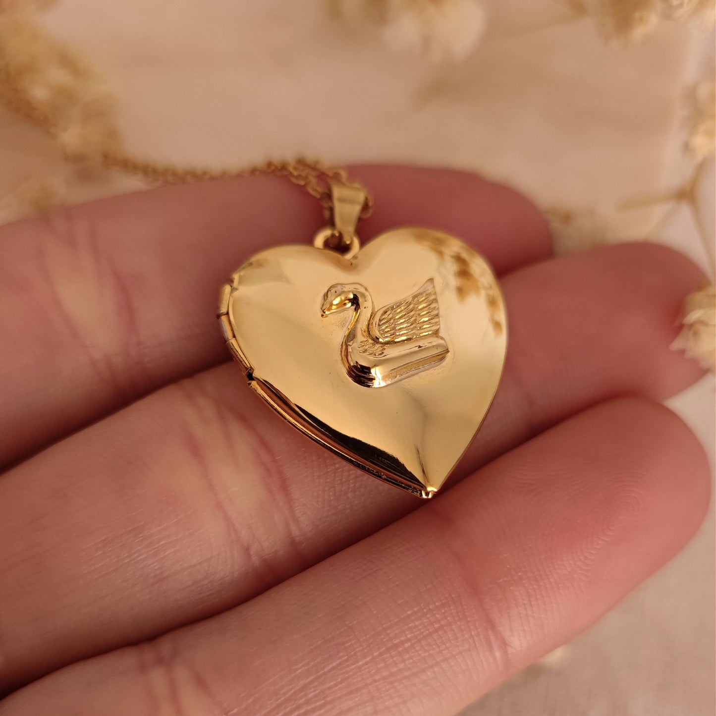 Princesscore Heart Locket Necklace with Swan