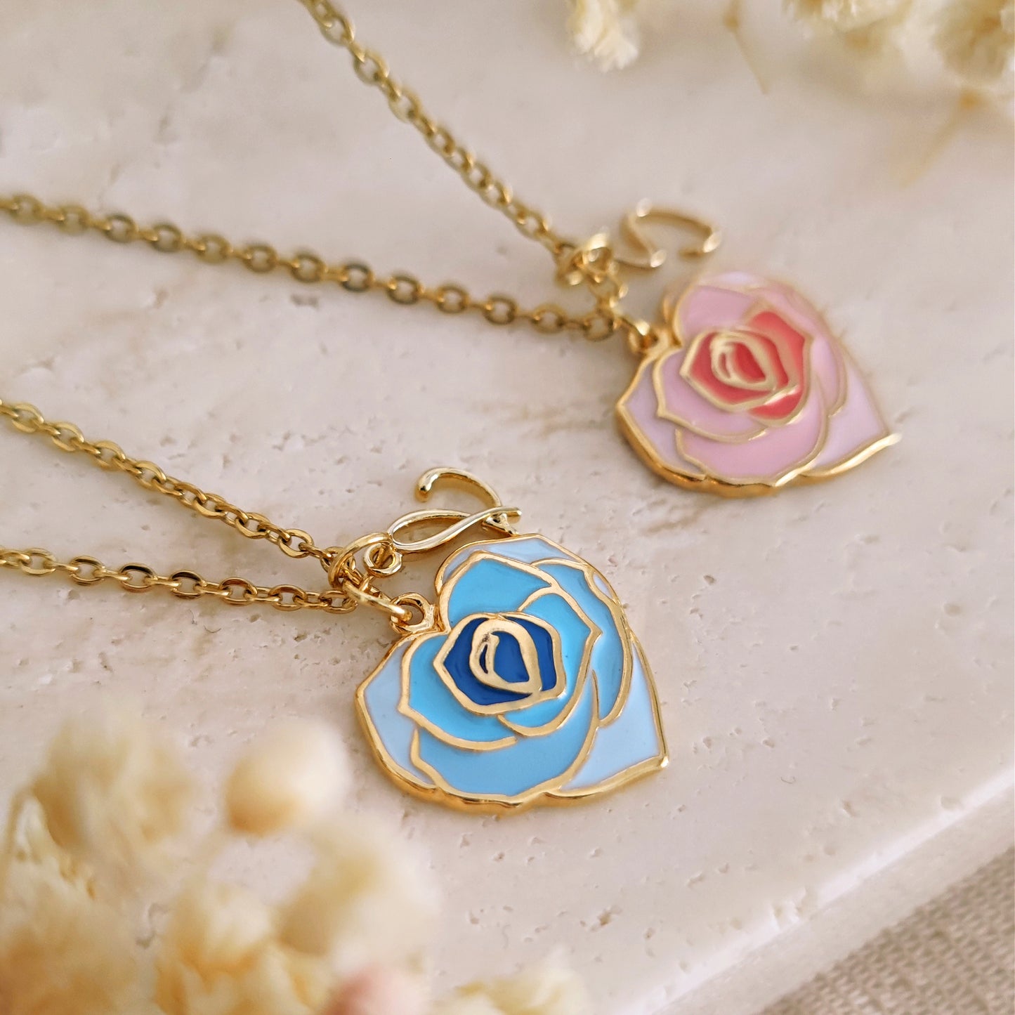 Custom initial rose flower necklace "Bloom"