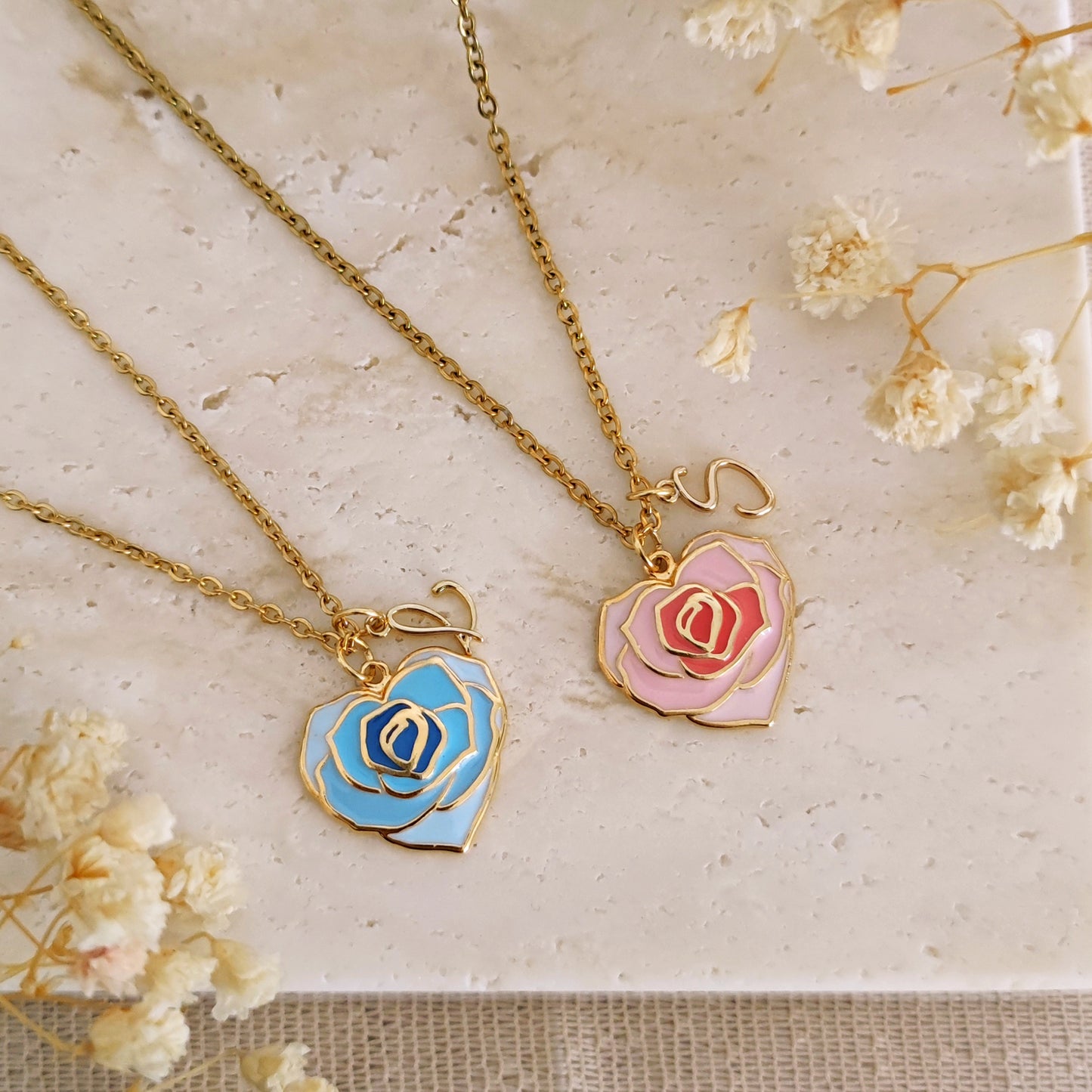 Custom initial rose flower necklace "Bloom"