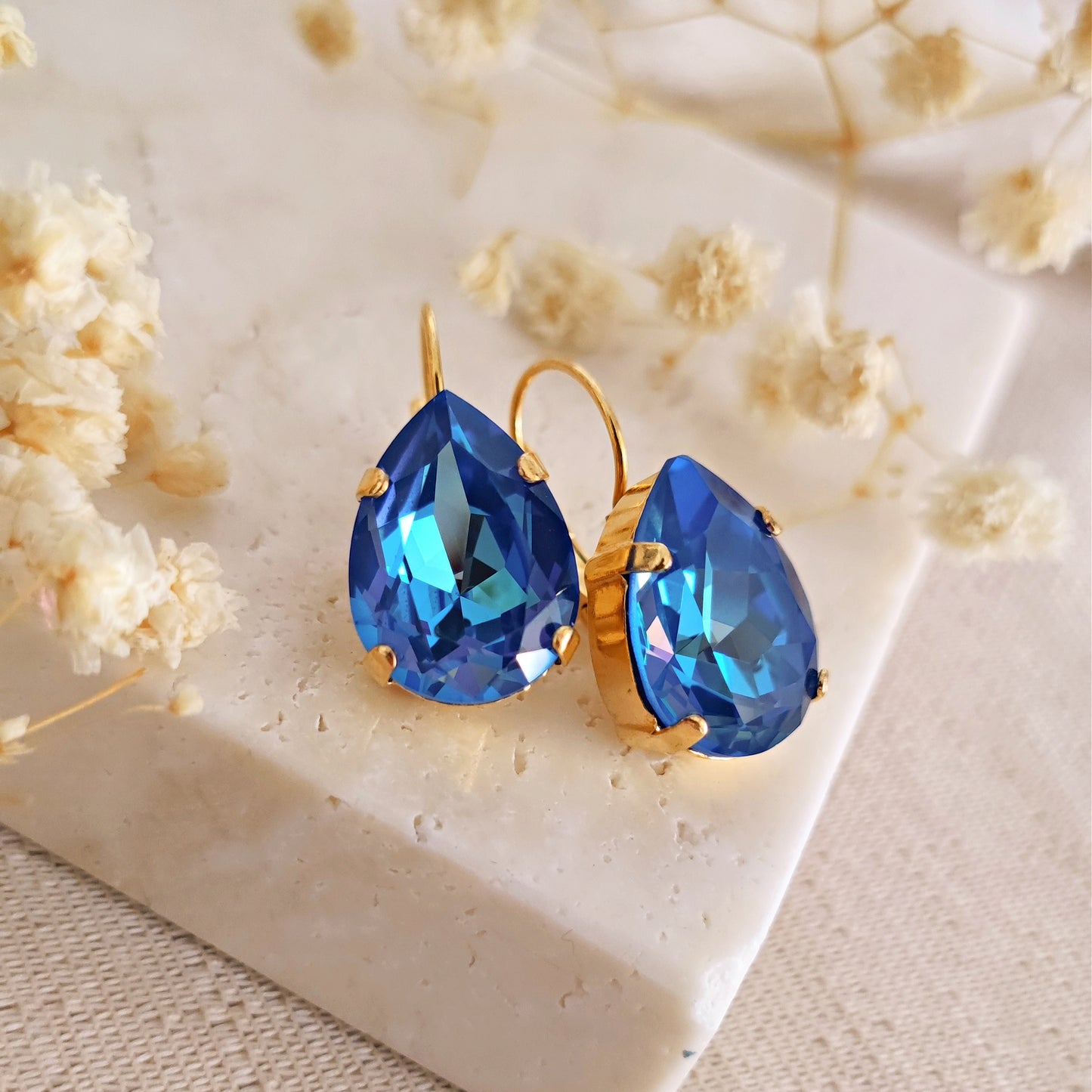 Crystal Royal Blue and Crystal Powder Grey Bridal Earrings