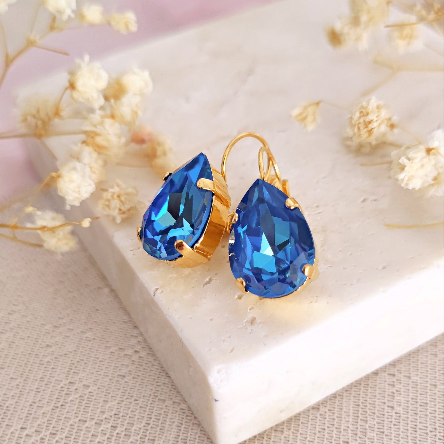 Crystal Royal Blue and Crystal Powder Grey Bridal Earrings