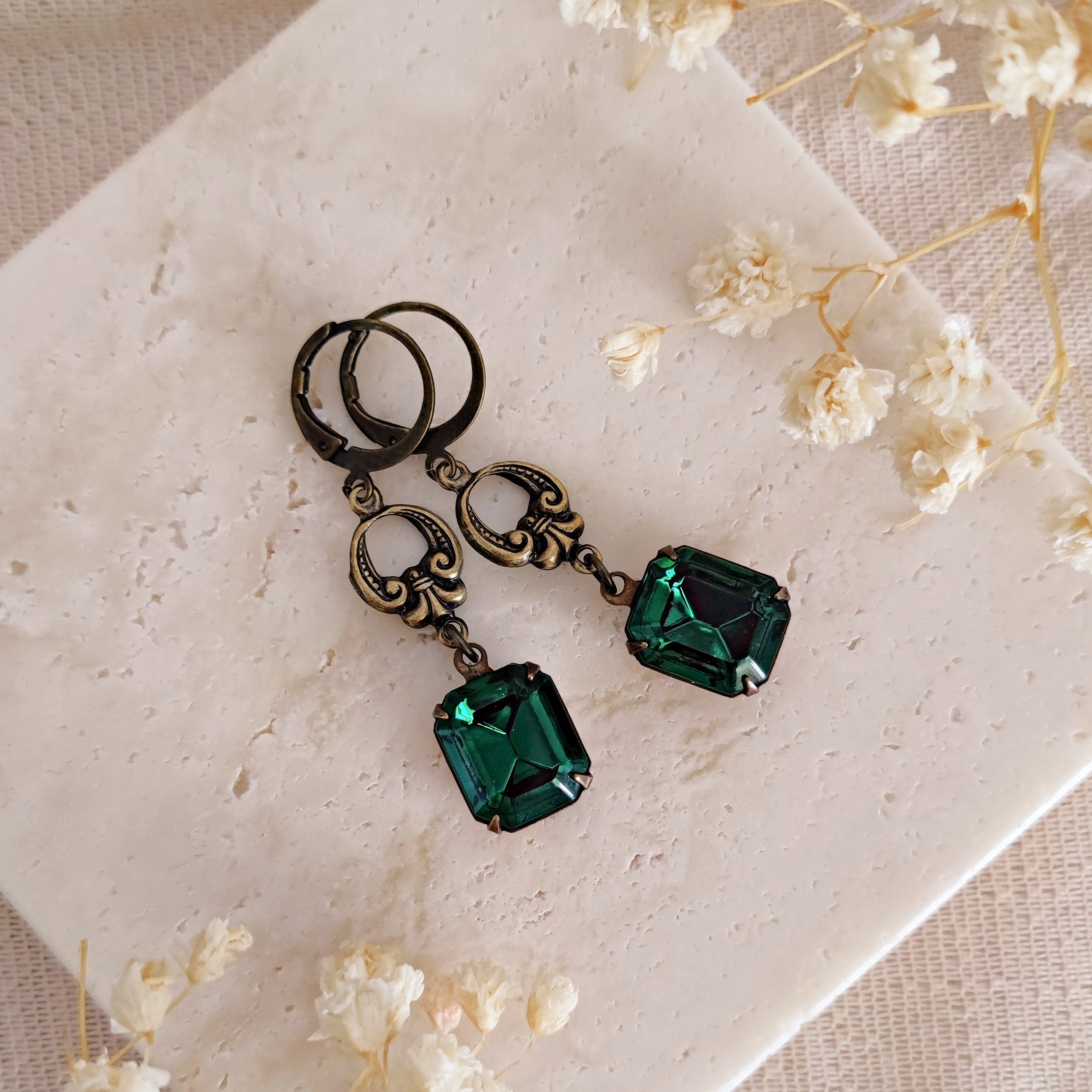 Long Green Stone Drop Dangle Earrings Vintage Ear Jewelry - Temu