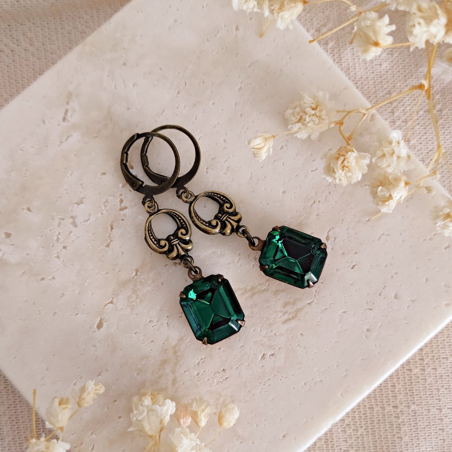 Orecchini Art Deco Emerald quadrati