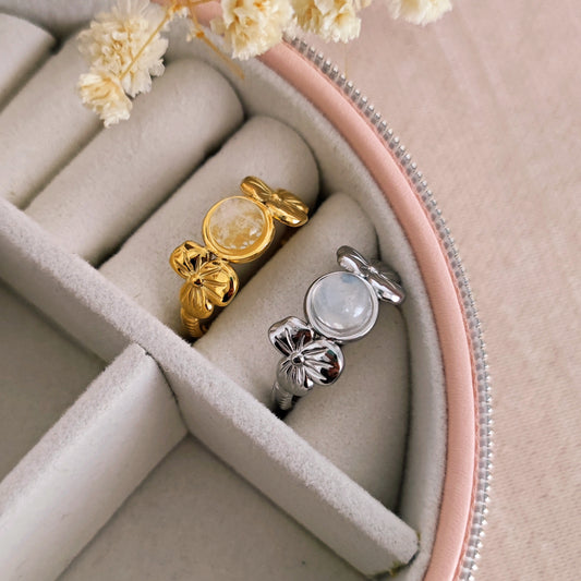 Floral Ring with Moonstone, Fairycore Aesthetic Ring // FLORA