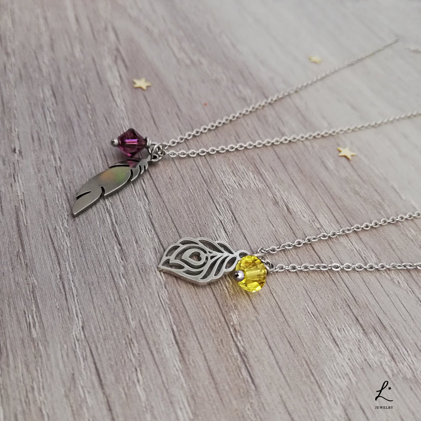 Violet and Yellow Feather Necklaces, For Him and For Her