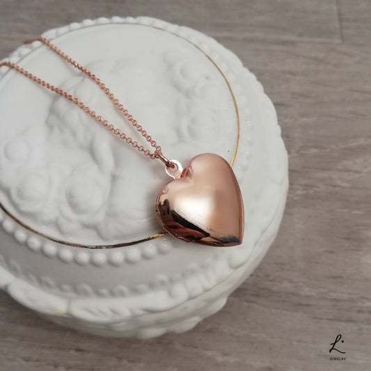 Rose Gold Plated Brass Heart Locket Necklace