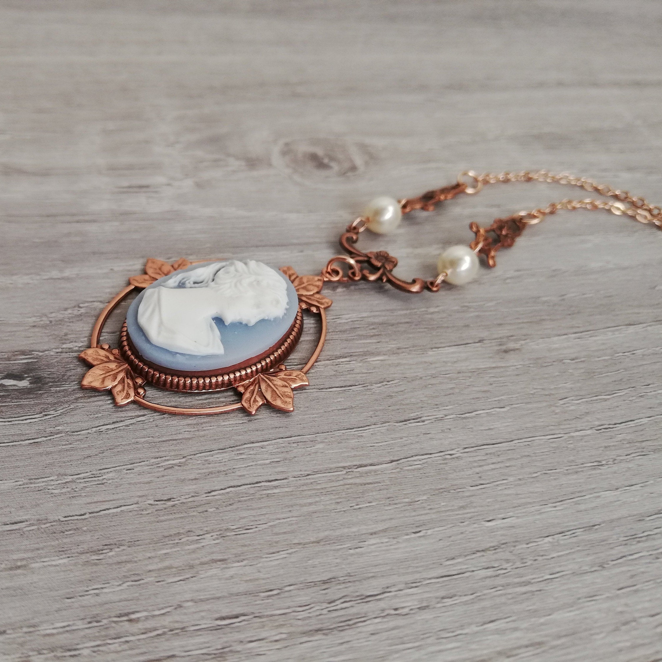 Katherine Pierce inspired Cameo Necklace, Rose Gold Version