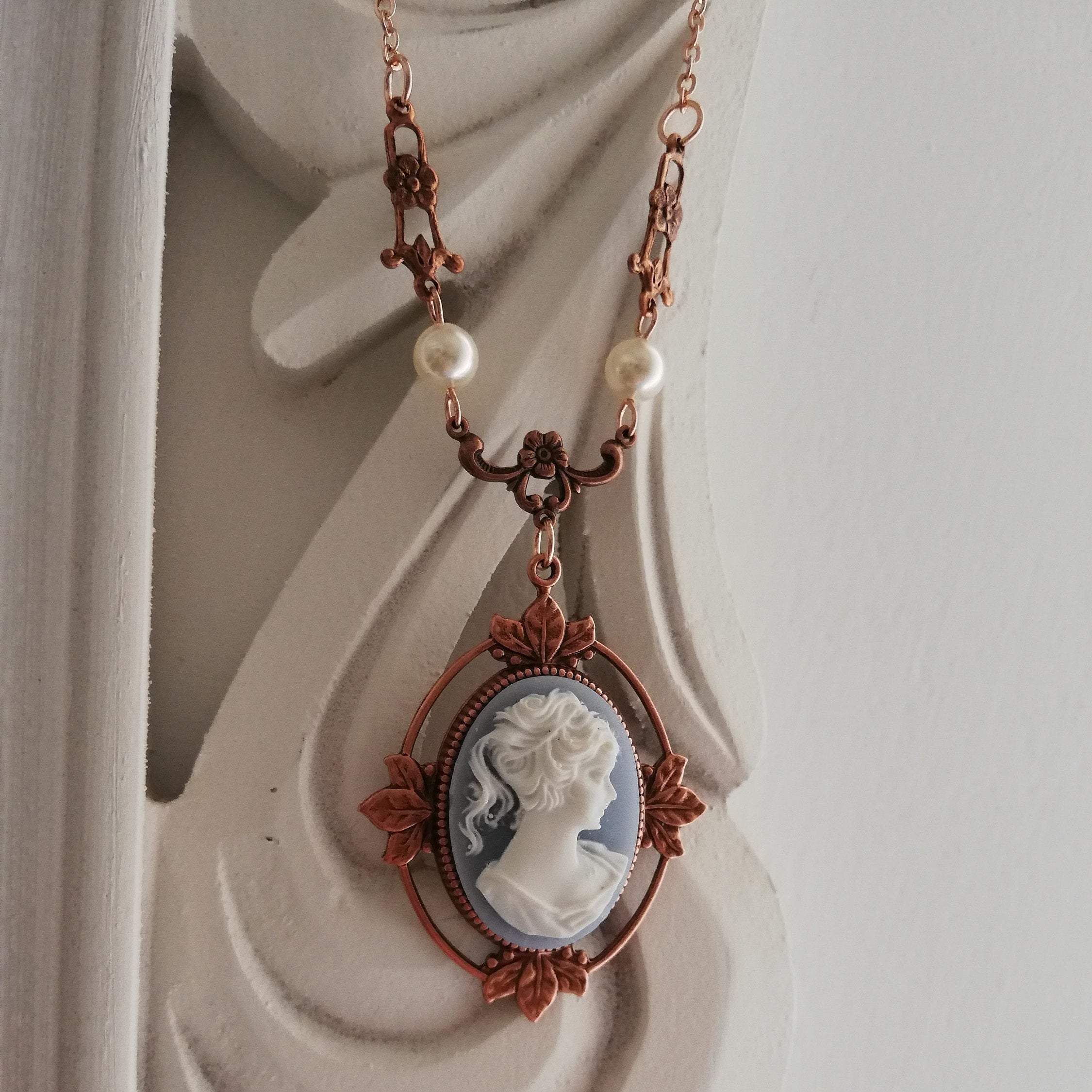 Katherine Pierce inspired Cameo Necklace, Rose Gold Version