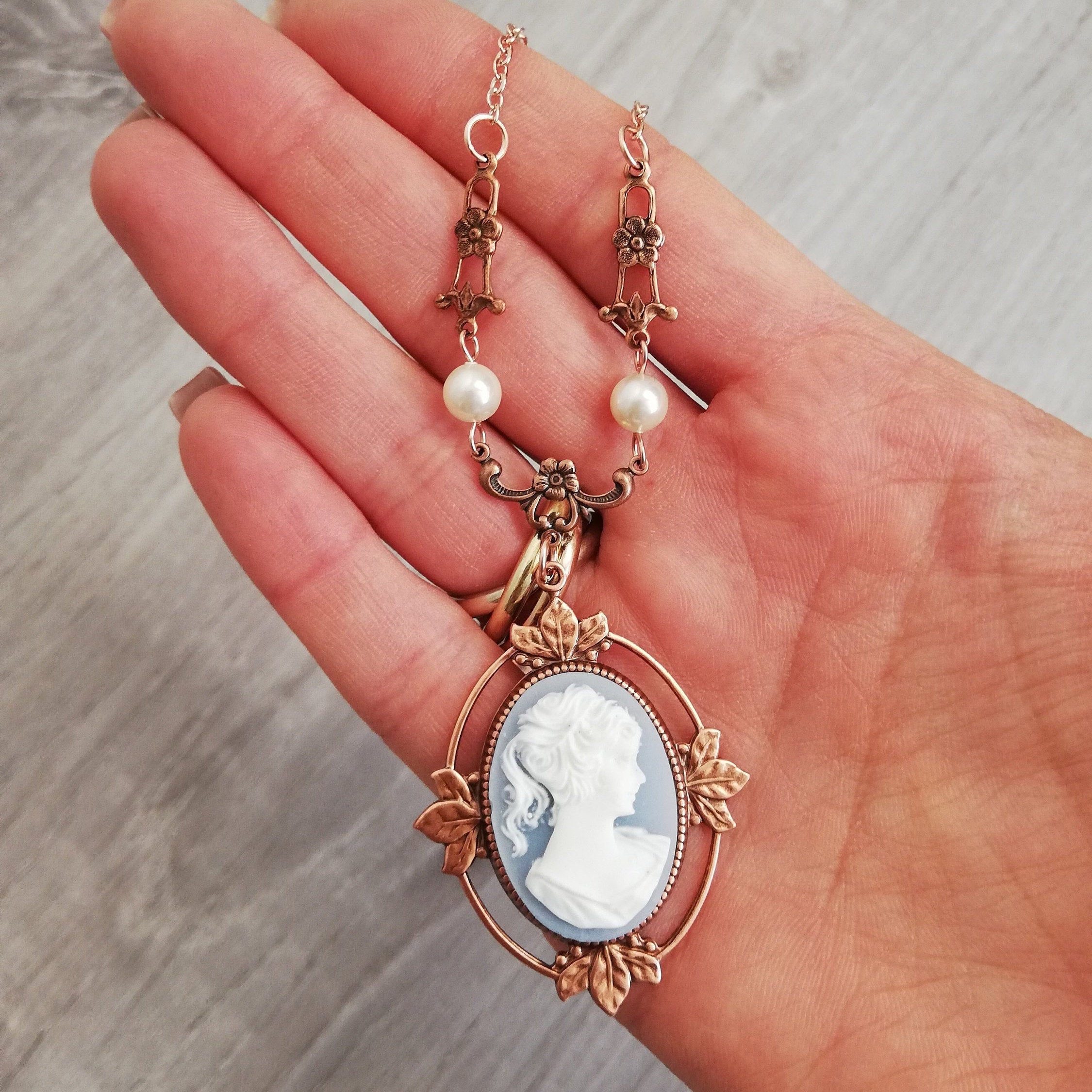 Katherine Pierce inspired Cameo Necklace, Rose Gold Version