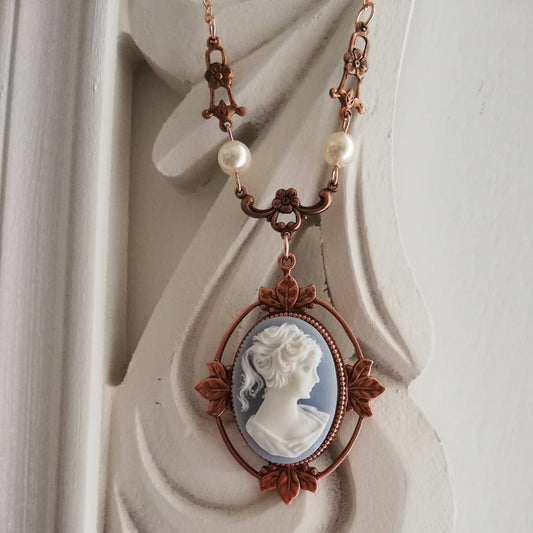 Victorian Cameo Necklace with floral accents, Rose Gold Version