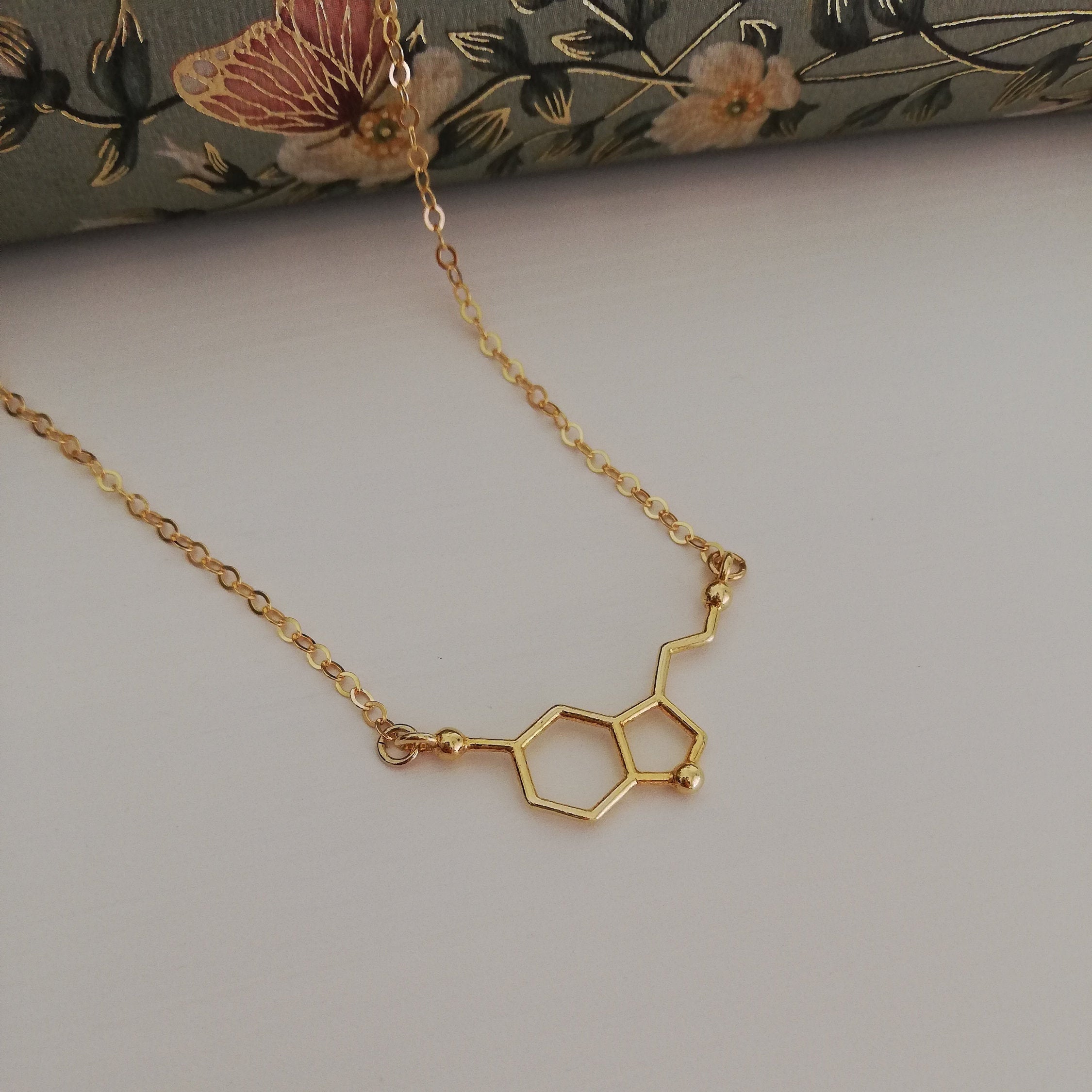 14k solid gold Serotonin Necklace,Molecule Necklace , Molecule Necklace ,  Mothers day gift , Science Jewelry, Gift for her , Christmas gift