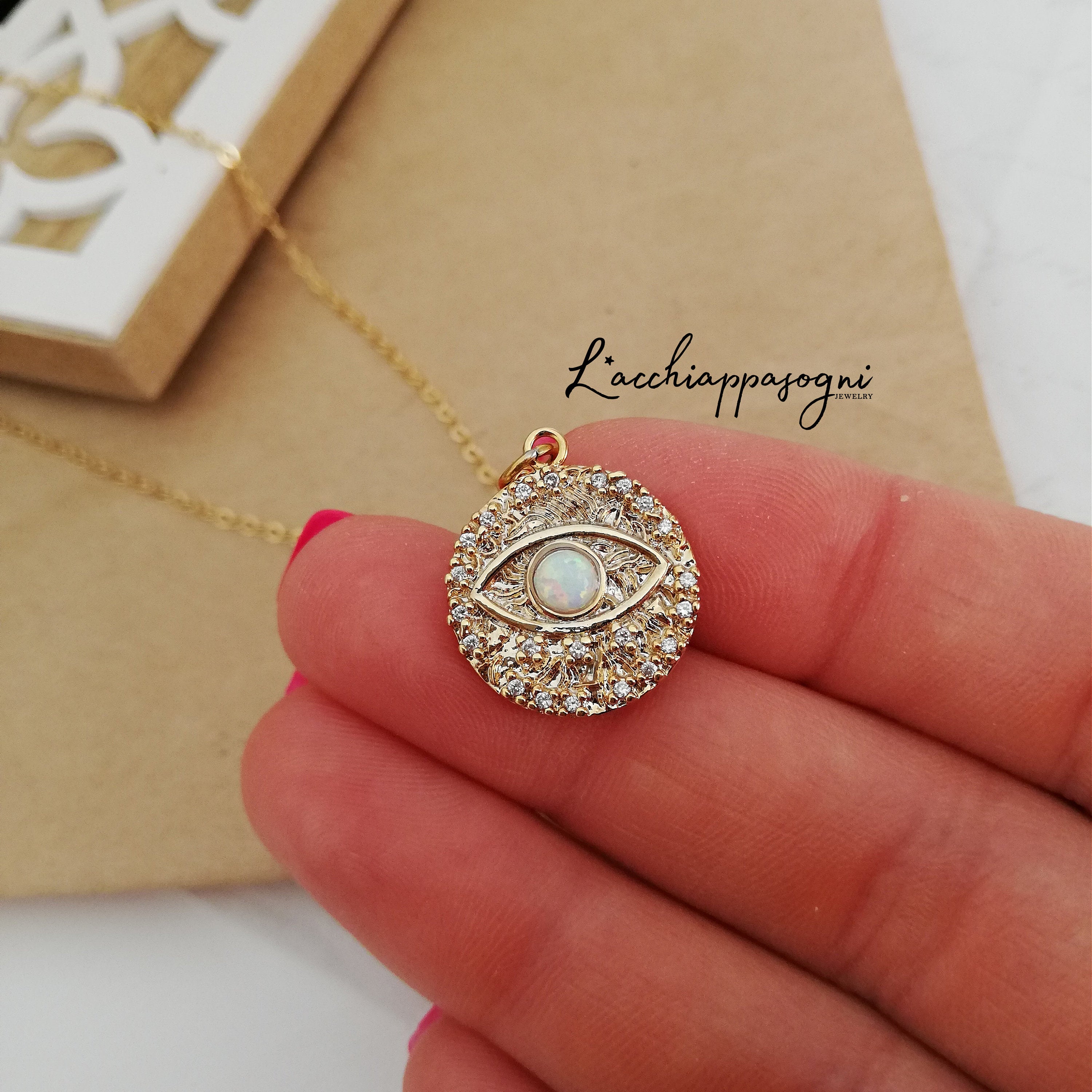 Evil eye hot sale opal necklace